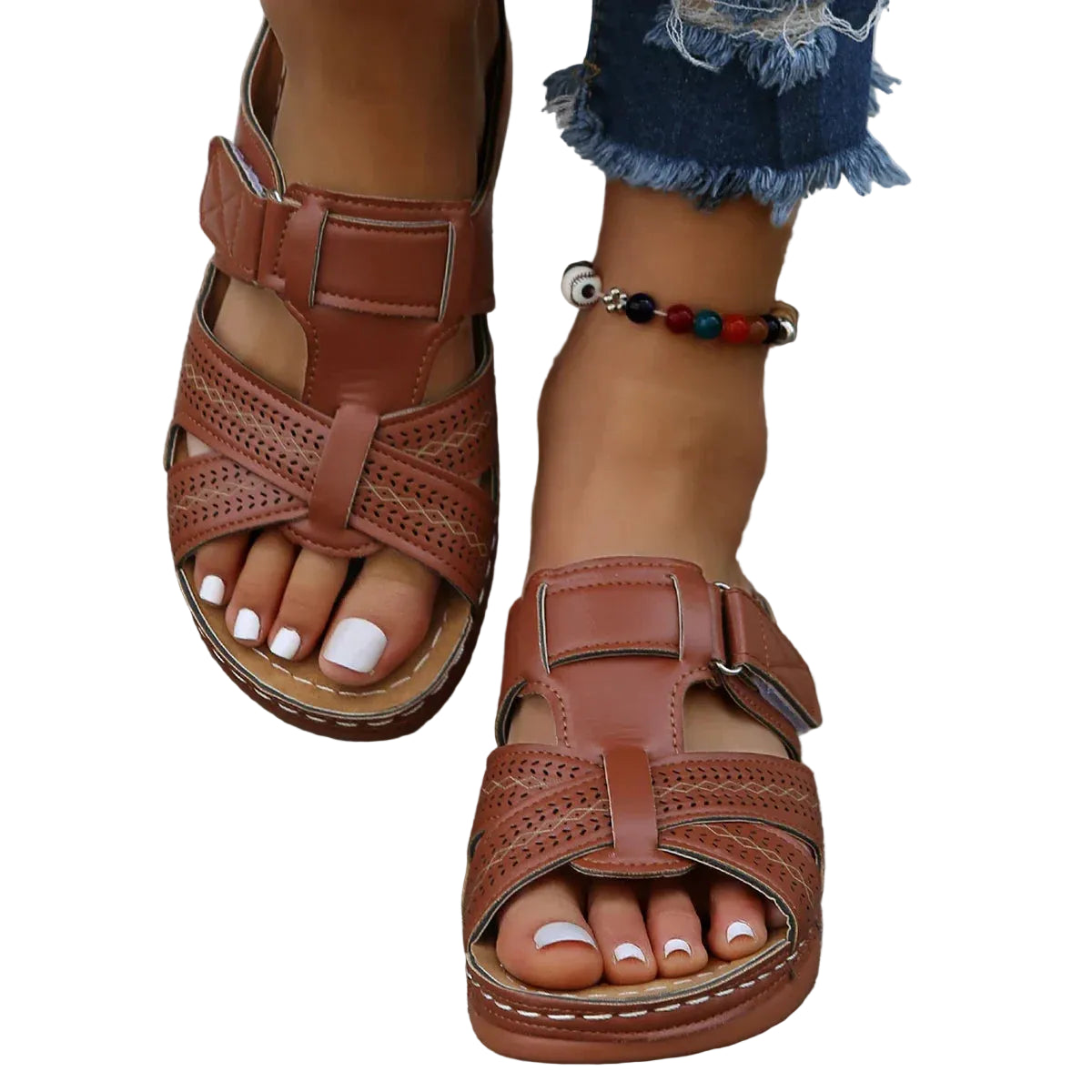 Damskie sandały z paskami i regulowanym zapięciem na rzep