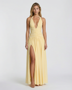 Damska sukienka maxi z halter neck i gorsetową górą
