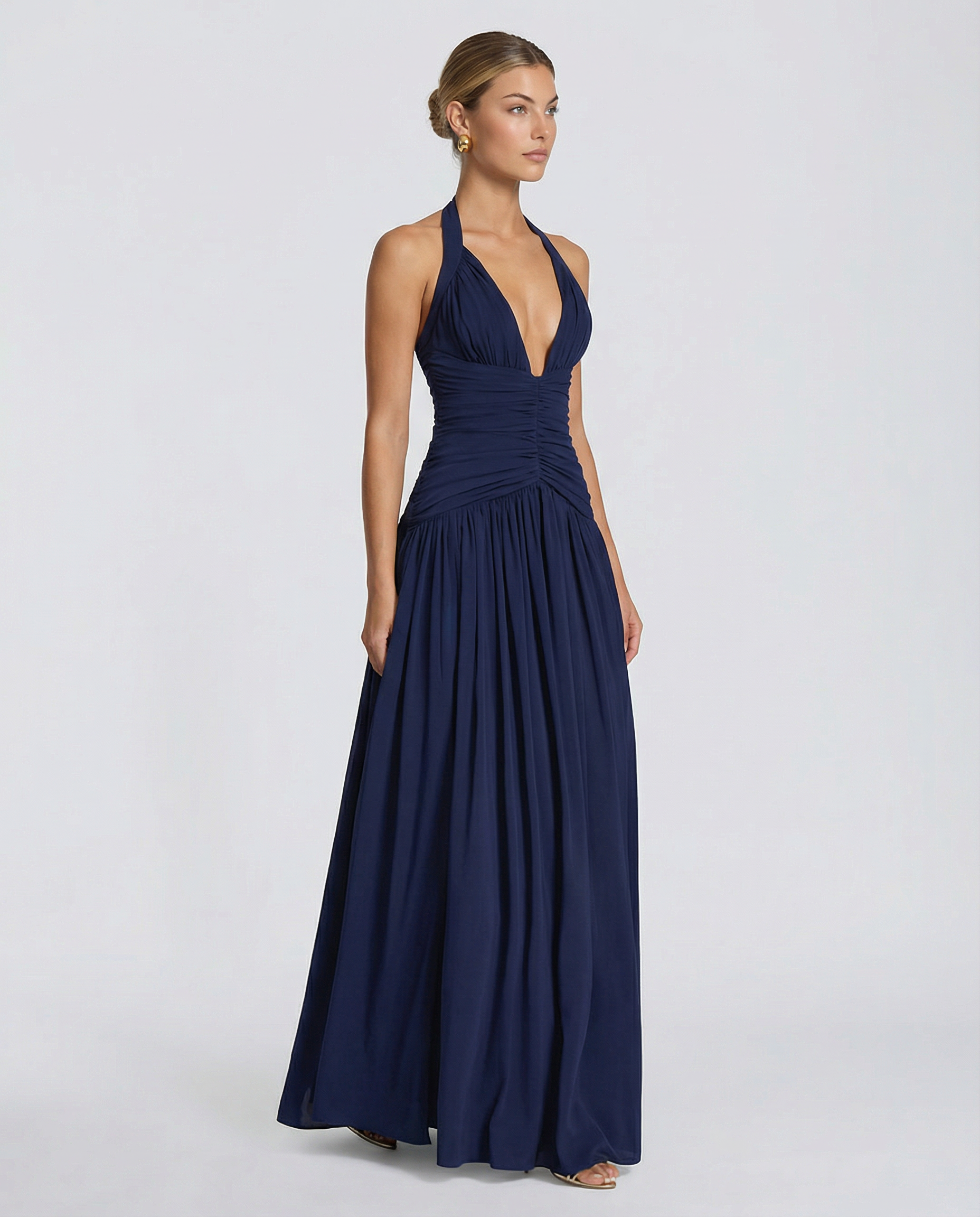 Damska sukienka maxi z halter neck i gorsetową górą