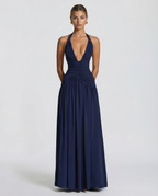 Damska sukienka maxi z halter neck i gorsetową górą