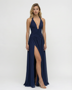 Damska sukienka maxi z halter neck i gorsetową górą
