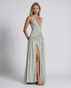 Damska sukienka maxi z halter neck i gorsetową górą