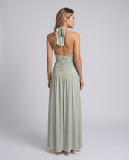 Damska sukienka maxi z halter neck i gorsetową górą