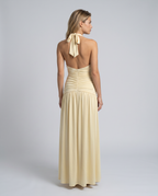 Damska sukienka maxi z halter neck i gorsetową górą