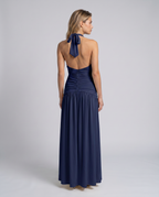 Damska sukienka maxi z halter neck i gorsetową górą