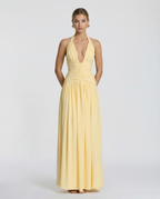Damska sukienka maxi z halter neck i gorsetową górą