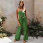 Damski komplet dwuczęściowy z bandeau top i spodniami z wysokim stanem