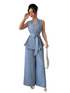 Damski komplet dwuczęściowy z kopertowym przodem