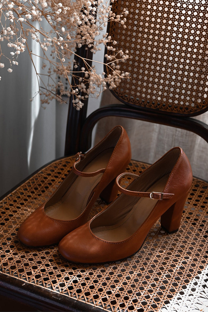 Damskie heels Mary Jane z zaokrąglonym czubkiem