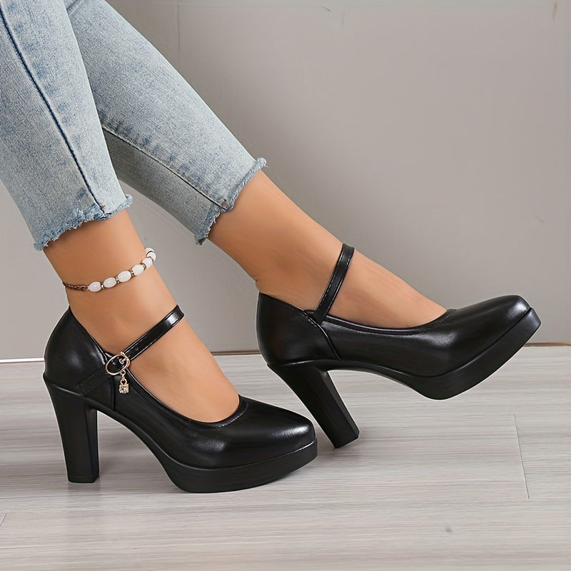 Damskie czółenka na słupku z paskiem wokół kostki