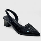 Damskie czółenka slingback ze spiczastym noskiem i łańcuszkiem na kostce