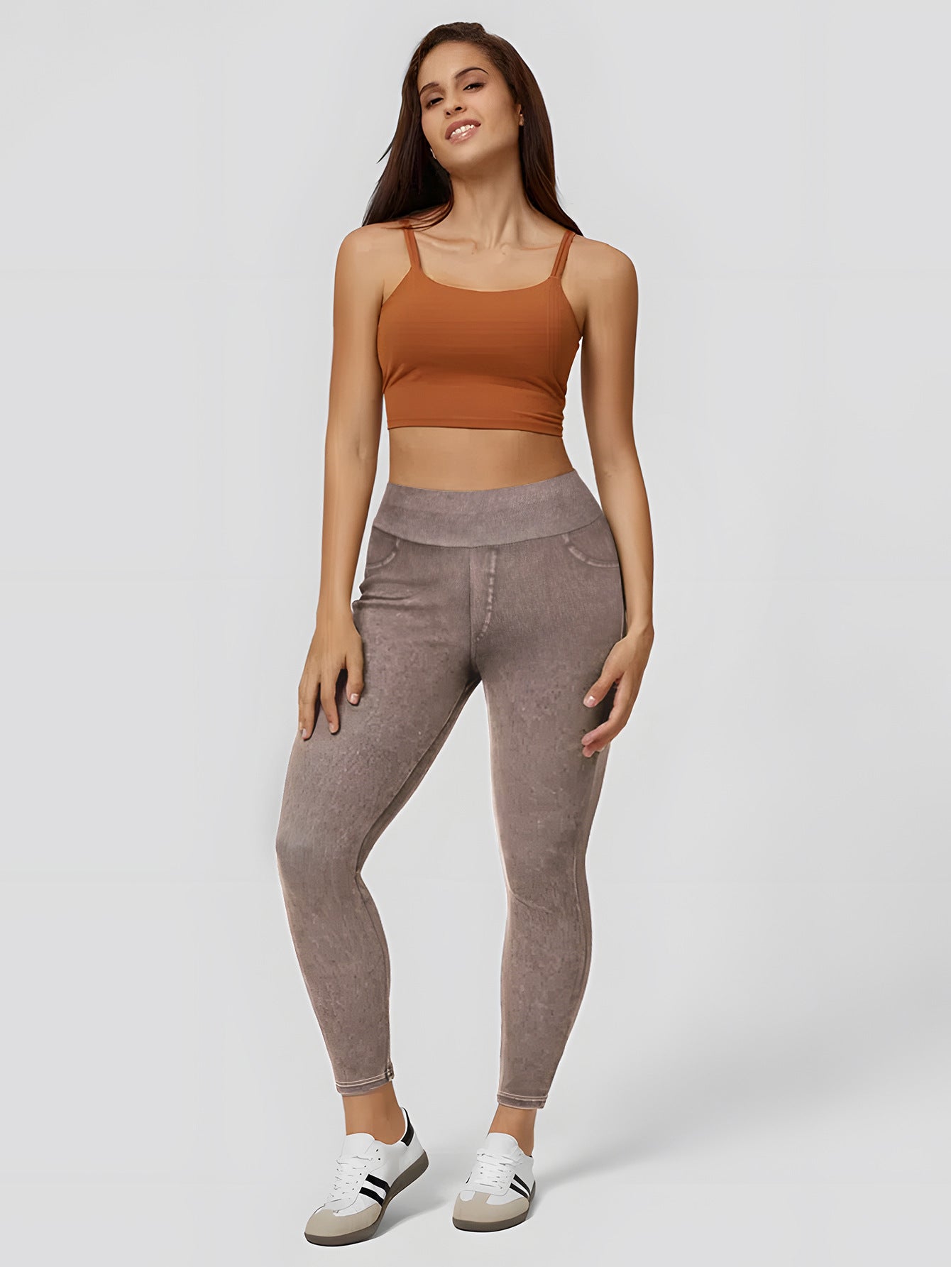 Damskie legginsy jeansowe wysoki stan z dopasowanym krojem