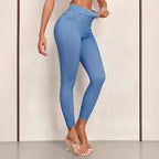 Damskie legginsy jeansowe wysoki stan z dopasowanym krojem
