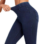 Damskie legginsy jeansowe wysoki stan z dopasowanym krojem