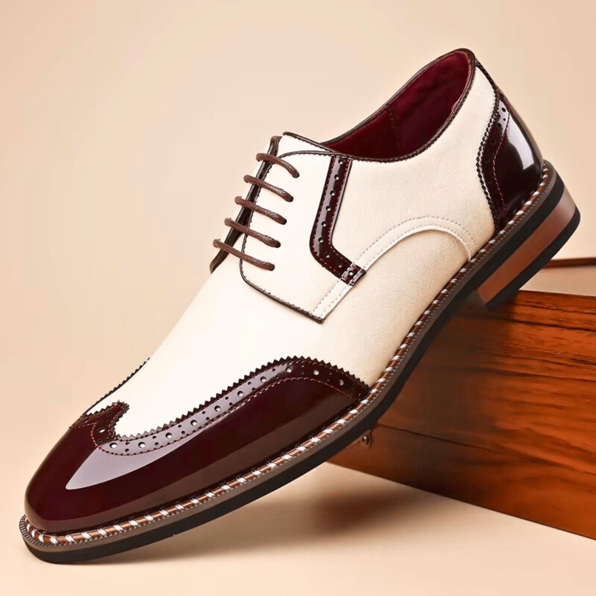 Męskie półbuty Oxford z zdobieniem brogues i kontrastowym noskiem