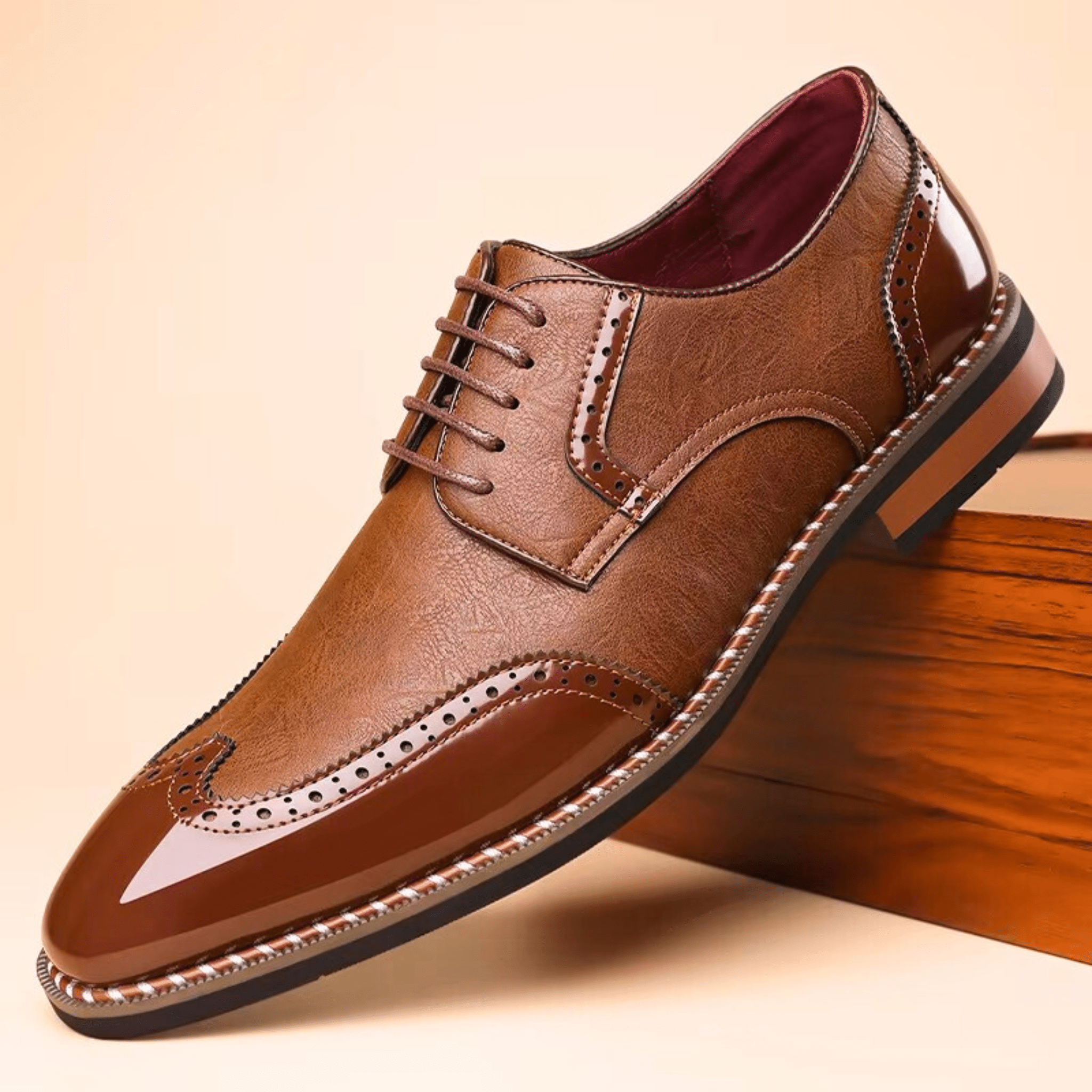 Męskie półbuty Oxford z zdobieniem brogues i kontrastowym noskiem