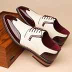 Męskie półbuty Oxford z zdobieniem brogues i kontrastowym noskiem