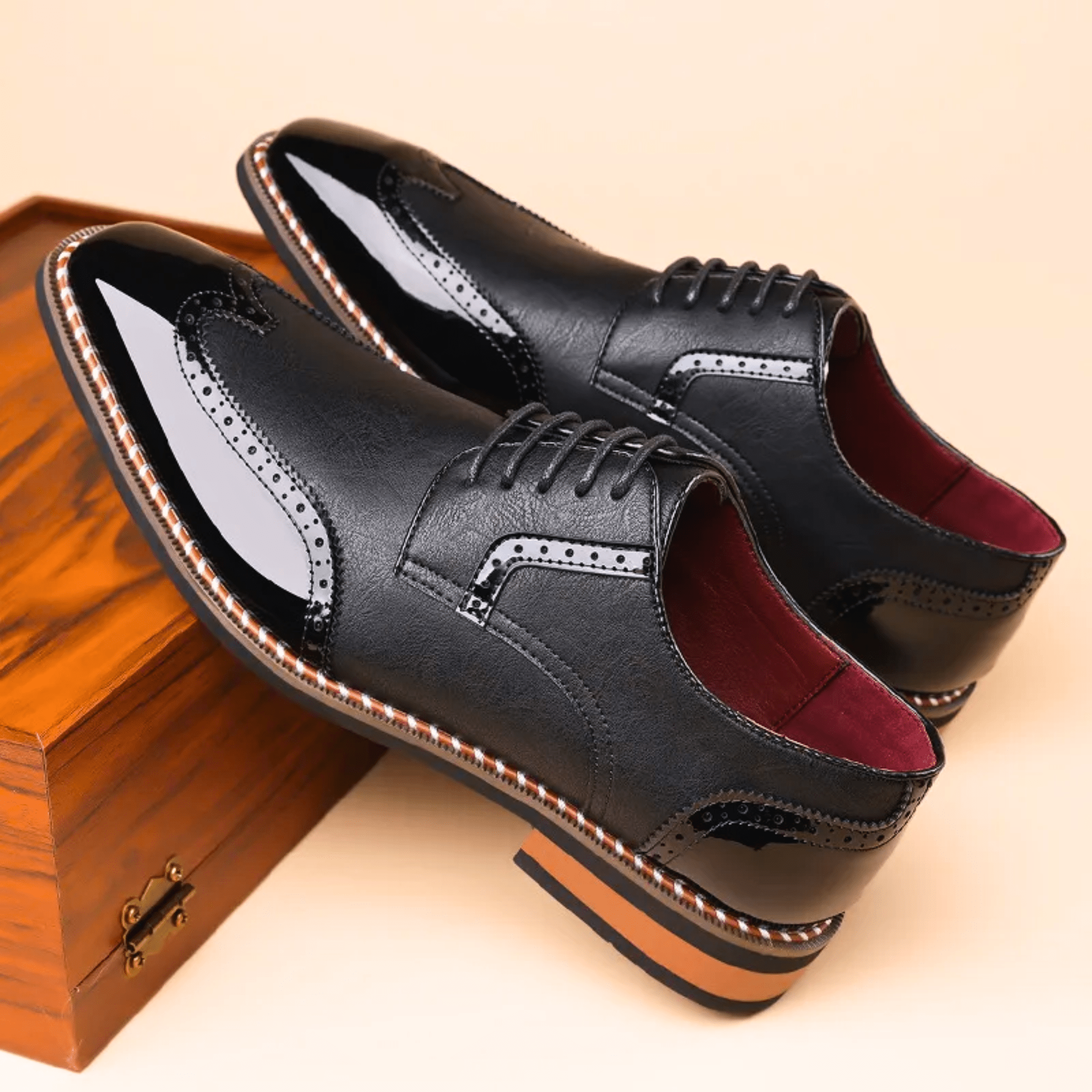 Męskie półbuty Oxford z zdobieniem brogues i kontrastowym noskiem
