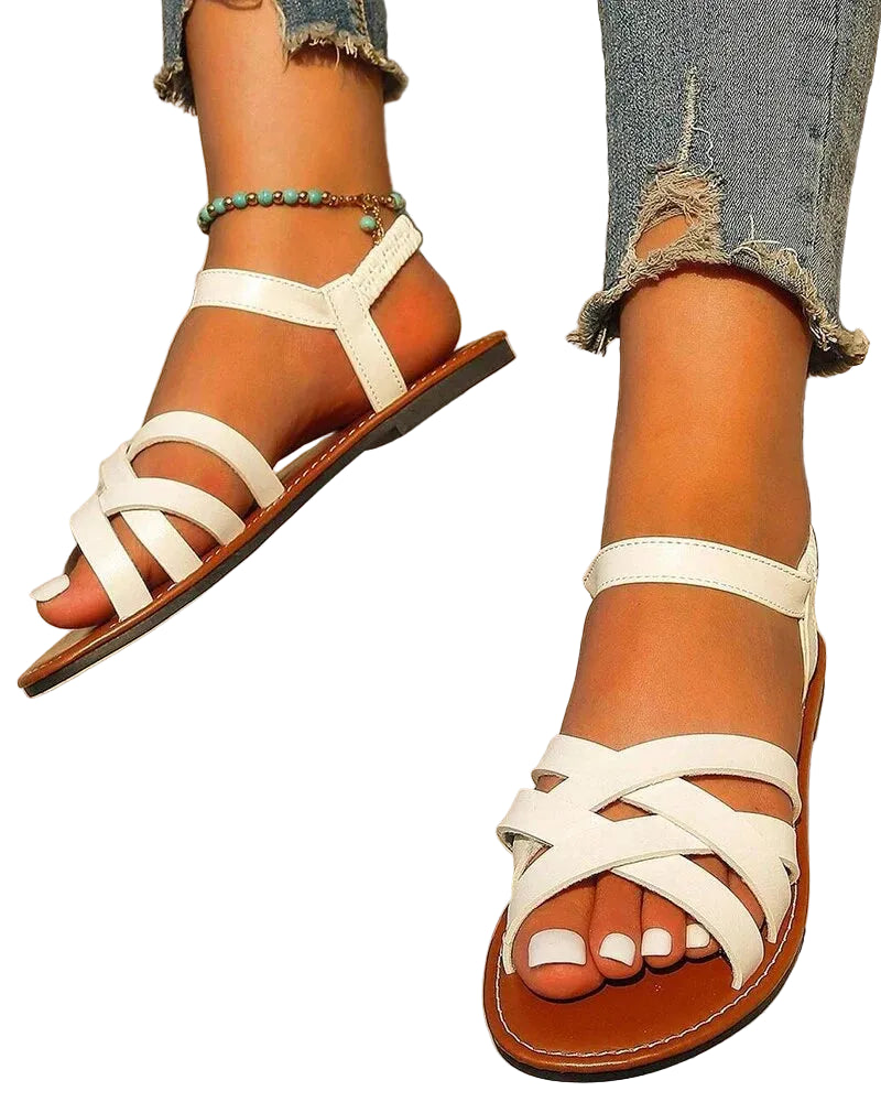 Damskie sandały letnie z paskiem, otwartym przodem i płaską podeszwą