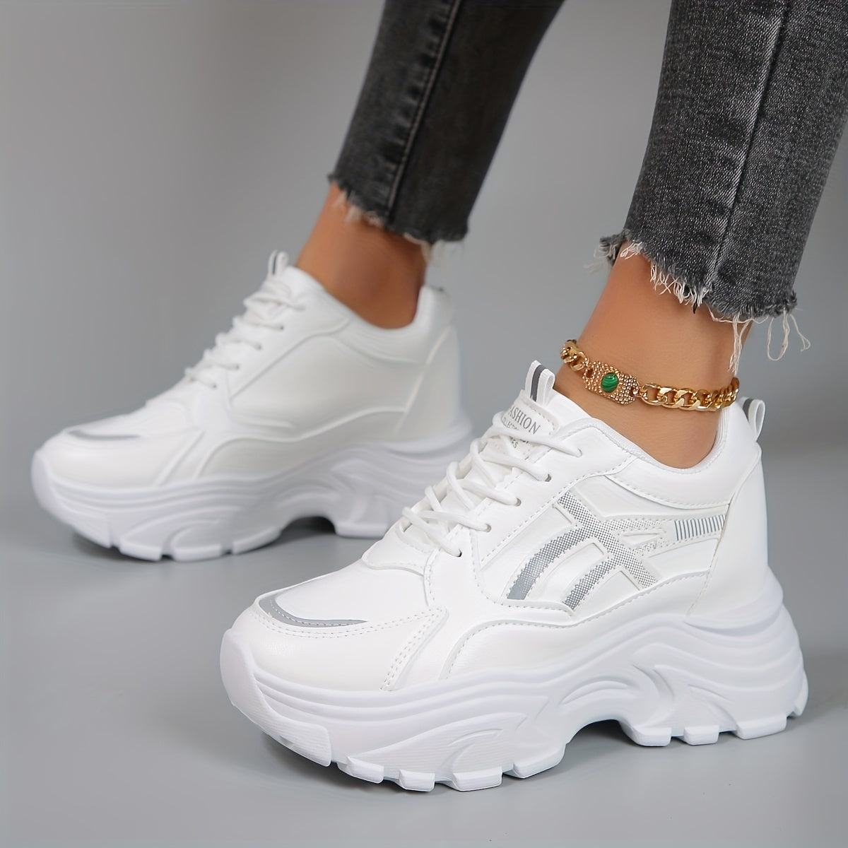 Damskie sneakersy na platformie z zaokrąglonym noskiem
