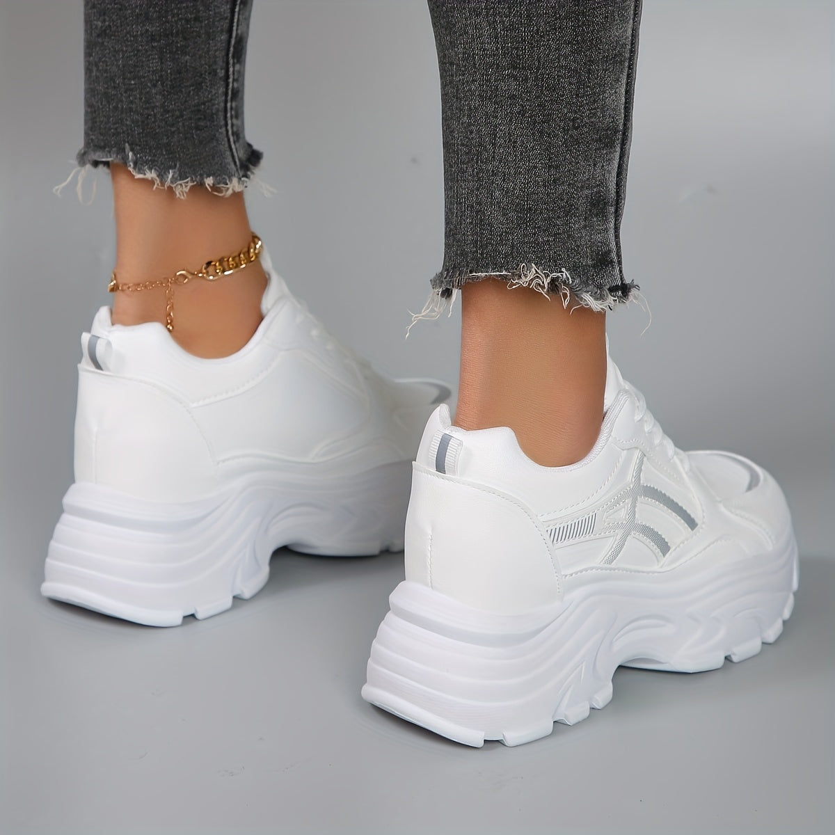 Damskie sneakersy na platformie z zaokrąglonym noskiem