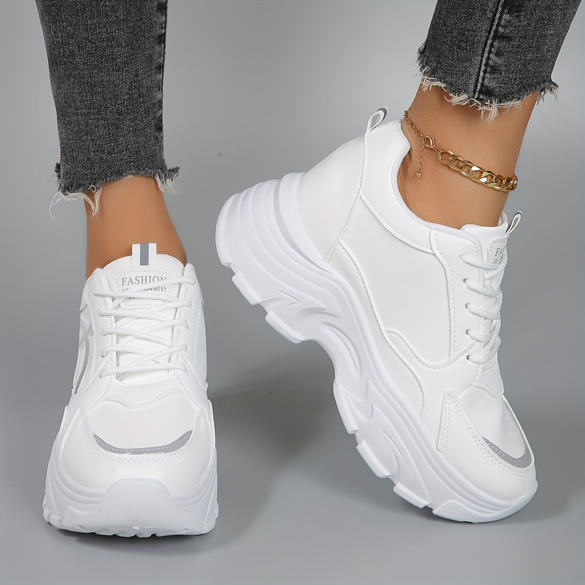 Damskie sneakersy na platformie z zaokrąglonym noskiem