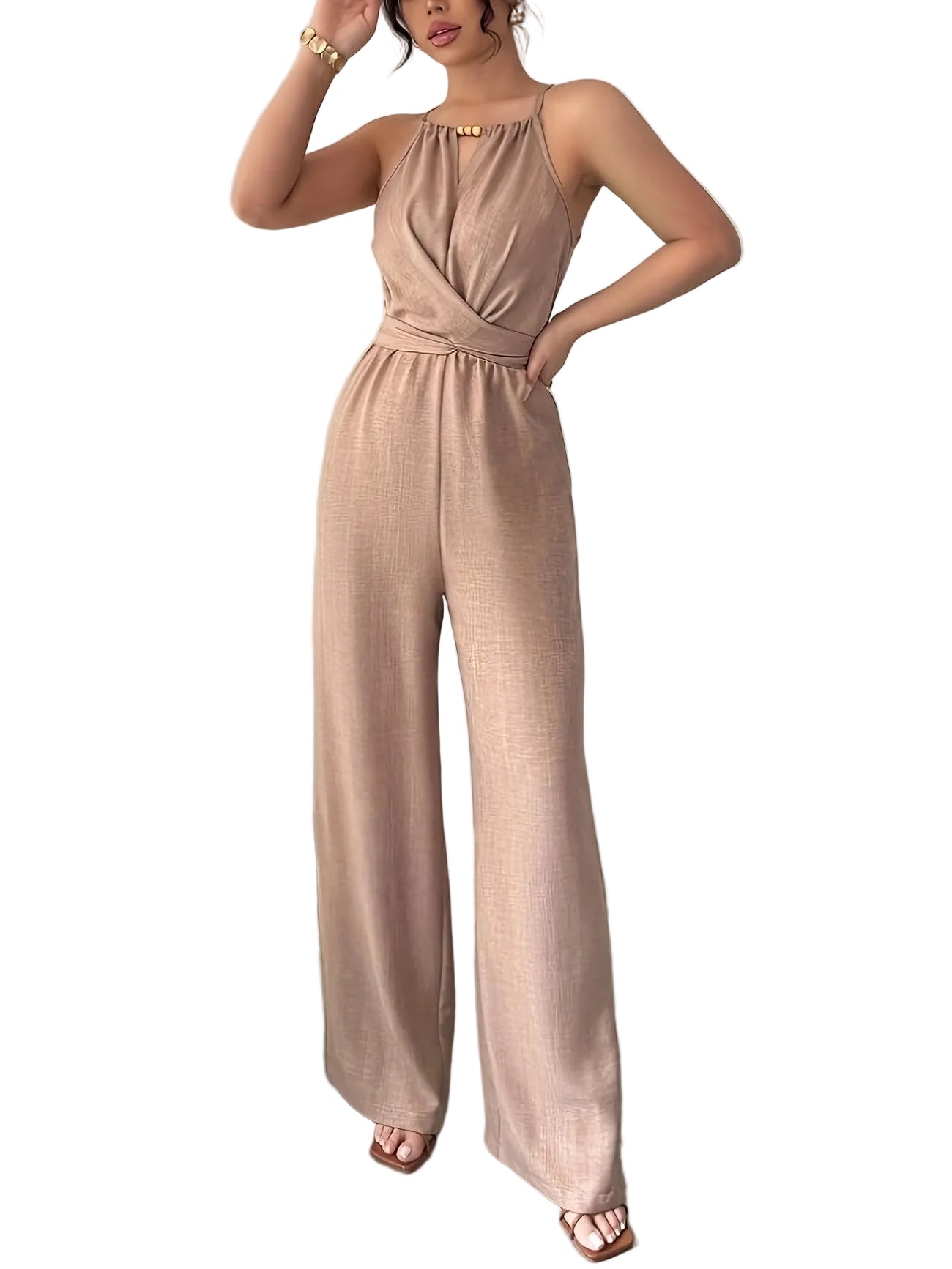 Kombinezon damski z kopertowym dekoltem typu halter