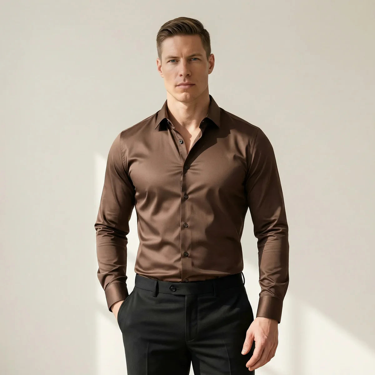 Męska koszula slim fit z długim rękawem i kołnierzykiem