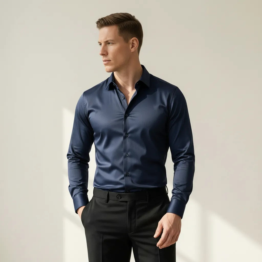 Męska koszula slim fit z długim rękawem i kołnierzykiem