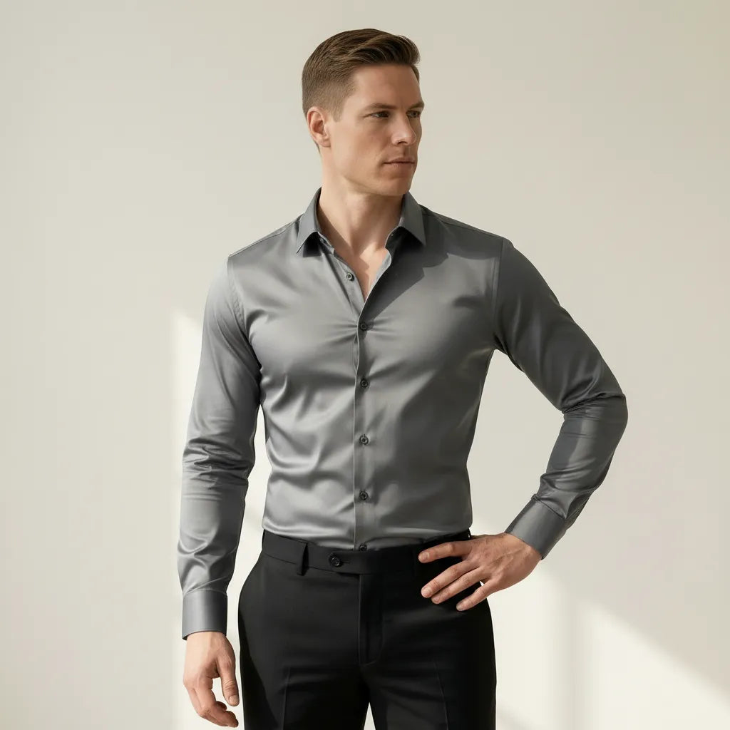 Męska koszula slim fit z długim rękawem i kołnierzykiem