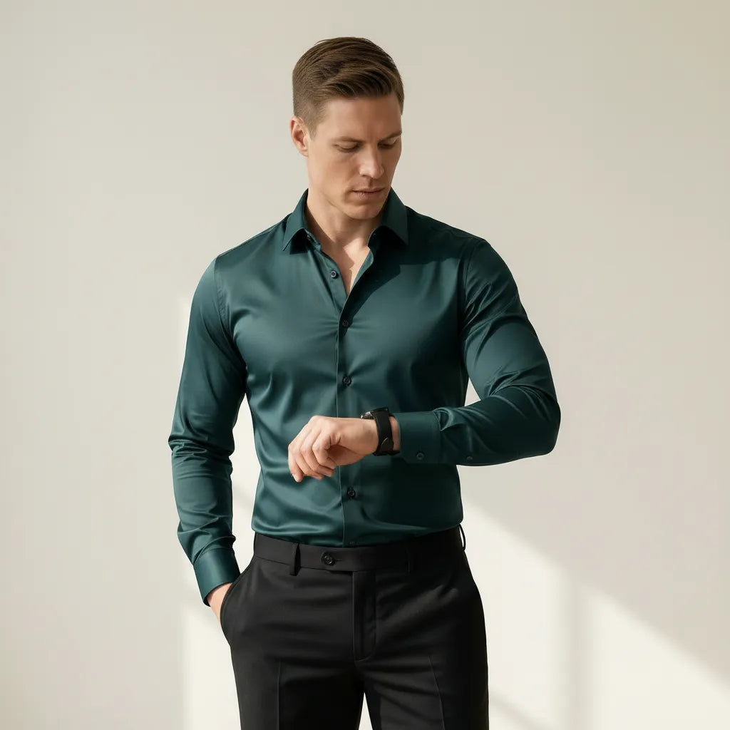 Męska koszula slim fit z długim rękawem i kołnierzykiem