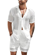 Męski dwuczęściowy zestaw z fakturą i otwartym splotem