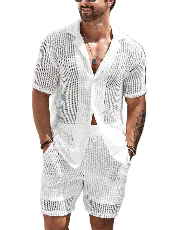 Męski dwuczęściowy zestaw z fakturą i otwartym splotem