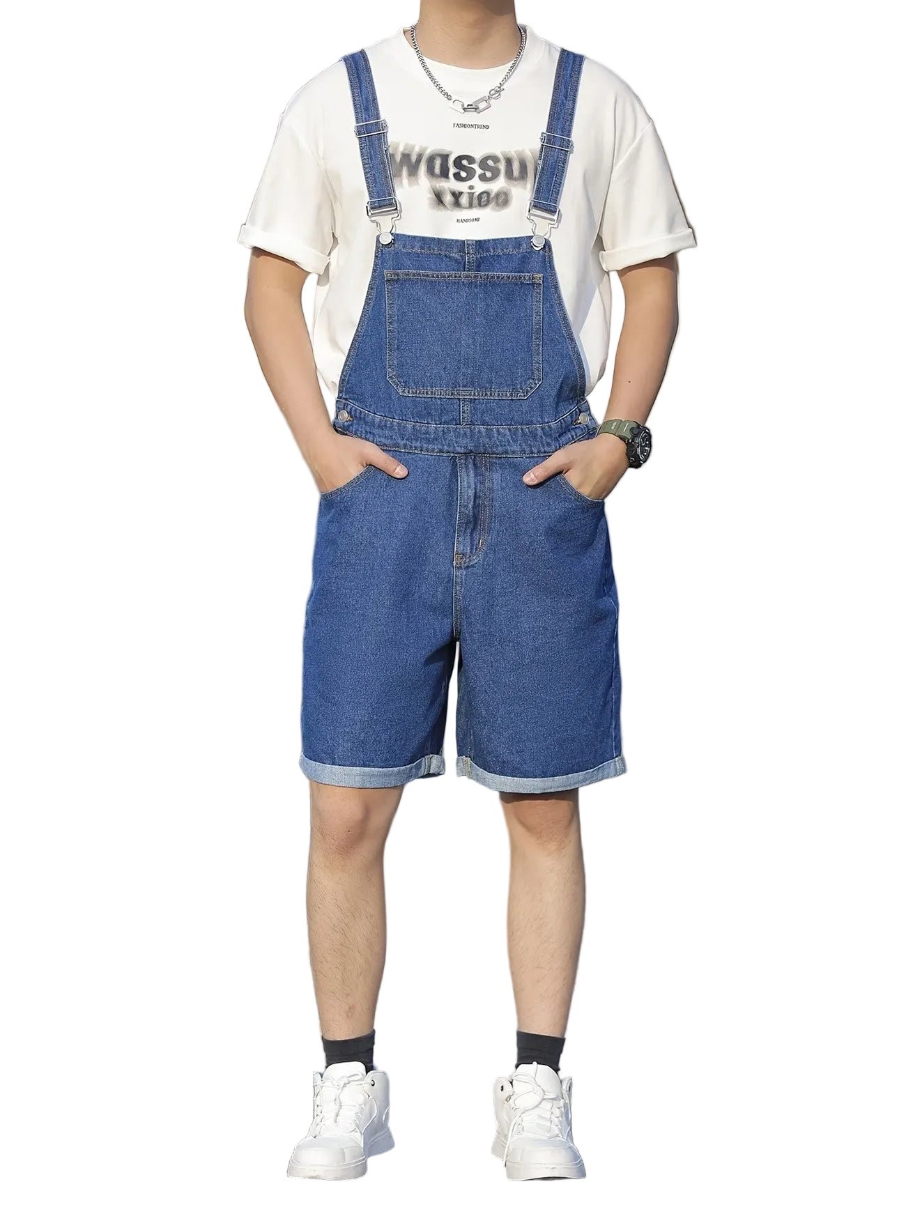 Męski kombinezon z krótkimi nogawkami i kieszenią naszywaną