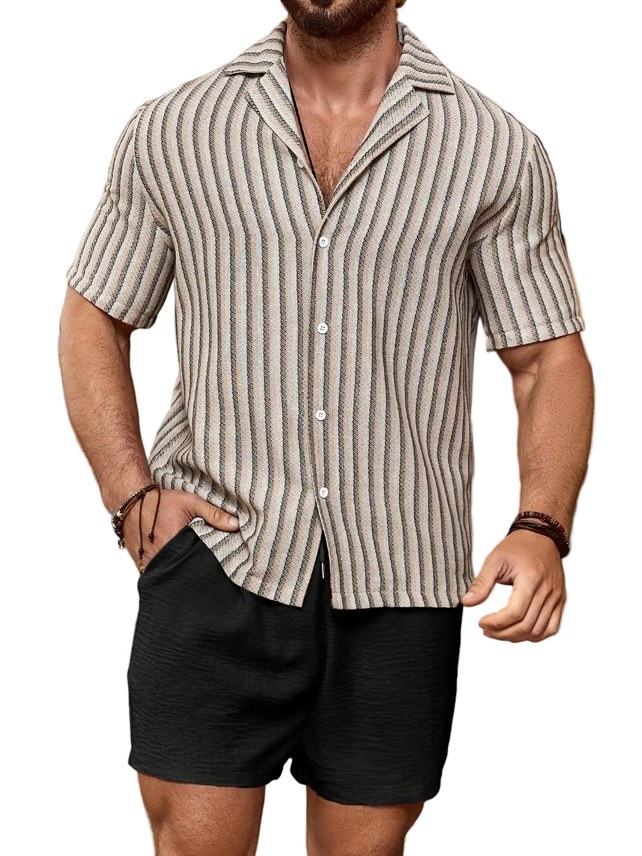 Męski zestaw dwuczęściowy w pionowe paski