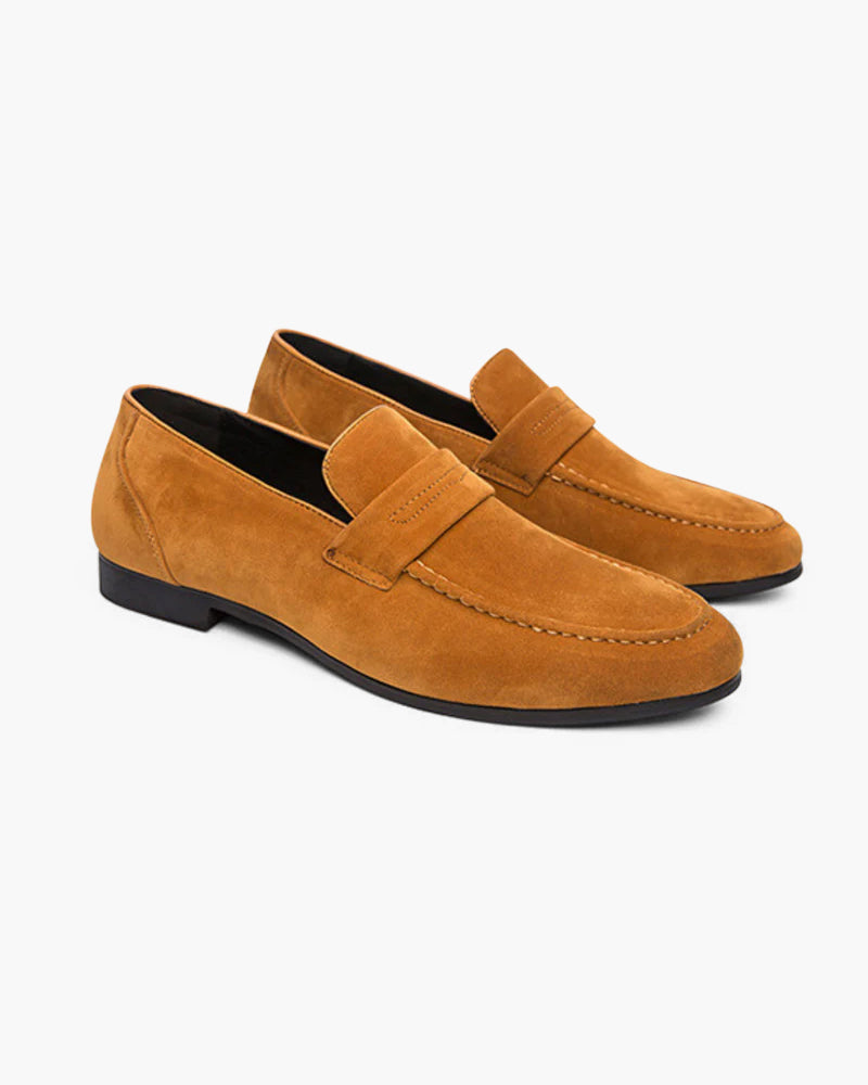 Męskie mokasyny penny loafers z charakterystyczną wstawką na nosku