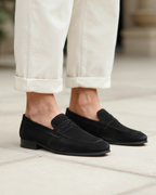 Męskie mokasyny penny loafers z charakterystyczną wstawką na nosku