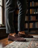 Męskie mokasyny penny loafers z charakterystyczną wstawką na nosku
