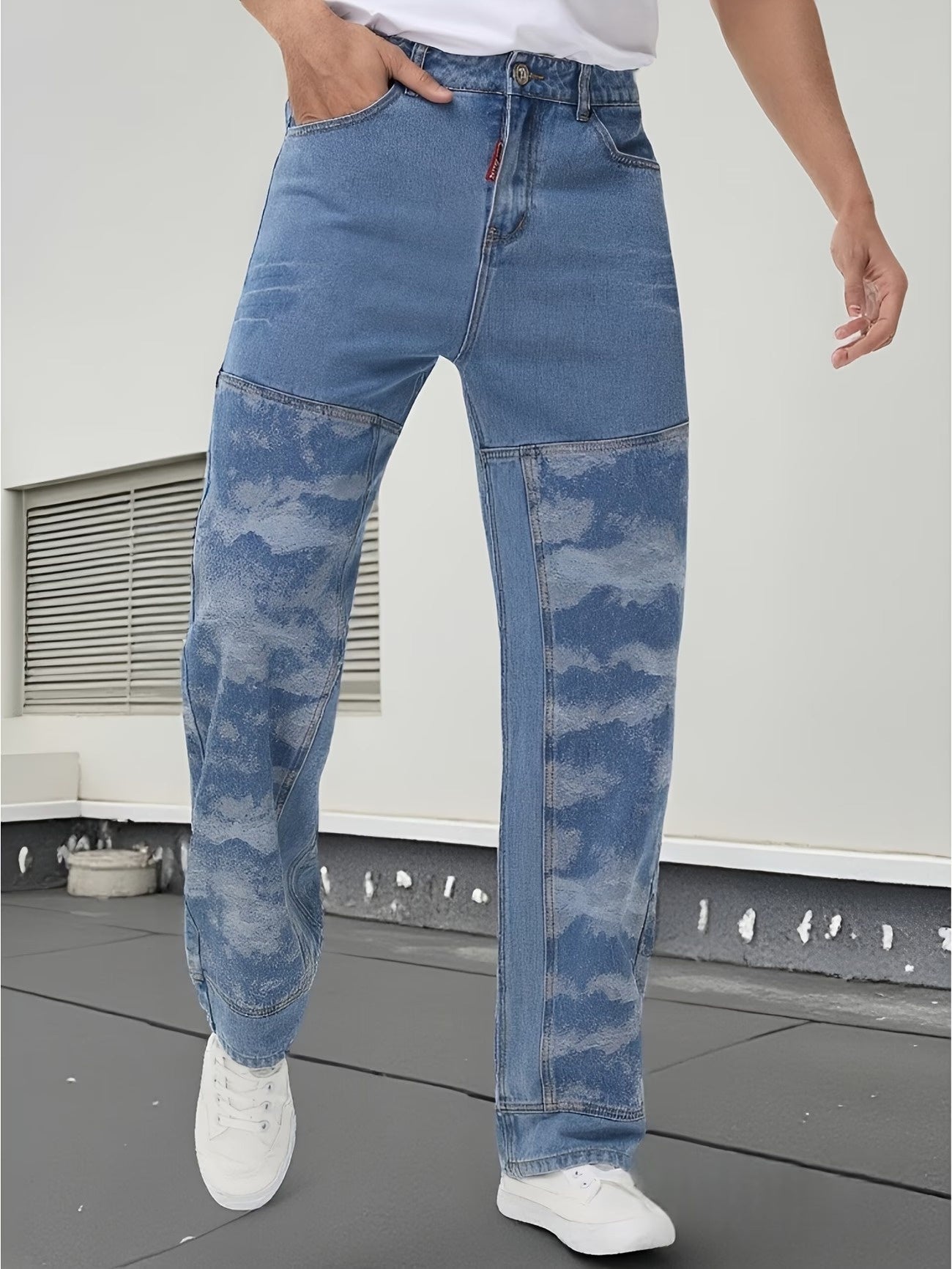 Męskie spodnie proste z dekoracyjnymi panelami