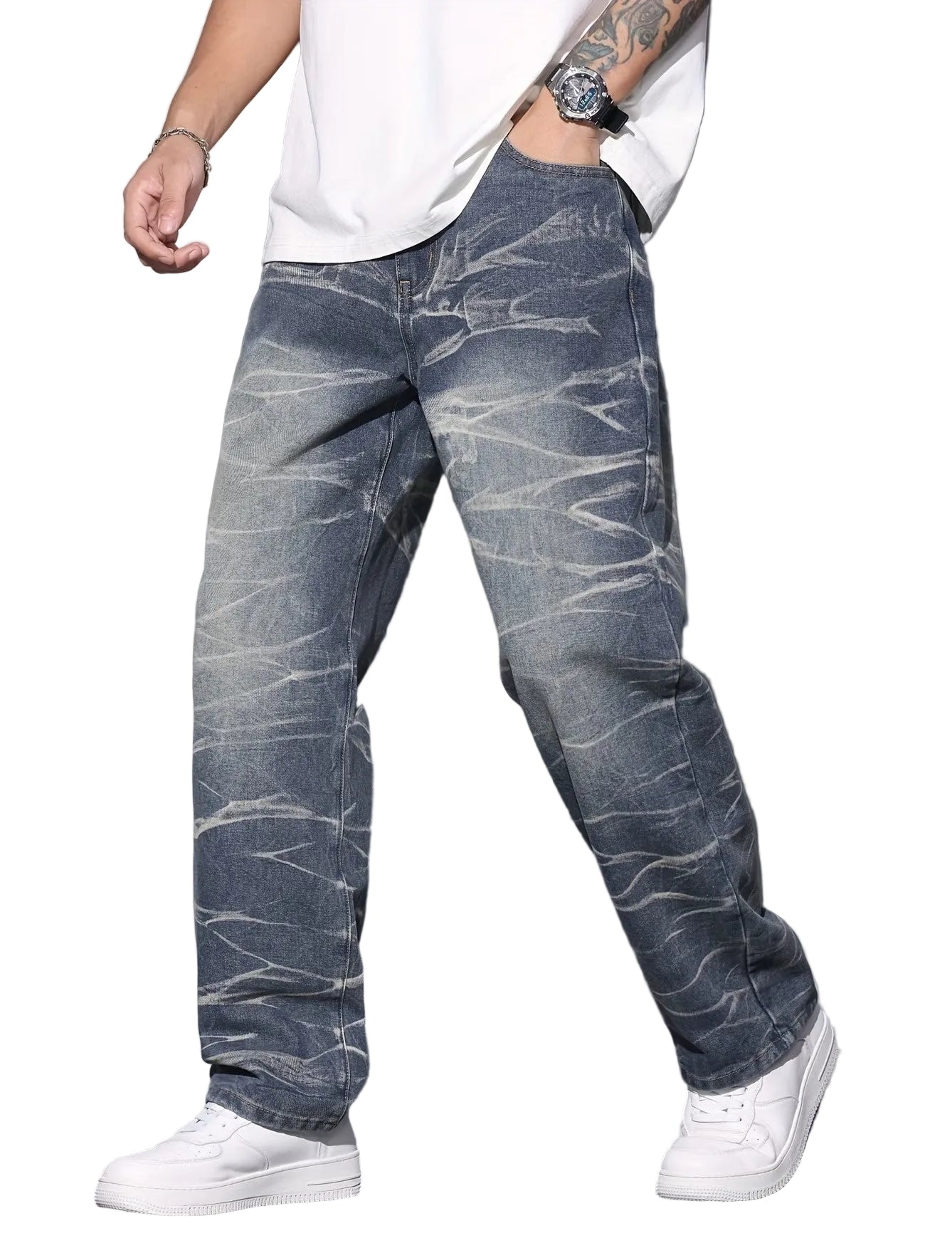 Męskie spodnie proste z wyblakłym wzorem