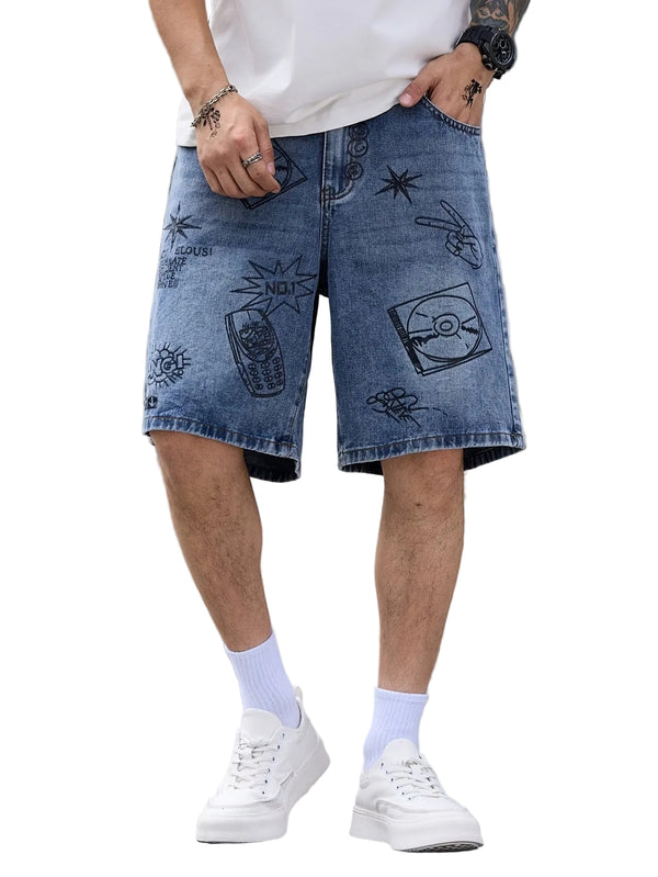 Męskie szorty o szerokich nogawkach z nadrukiem