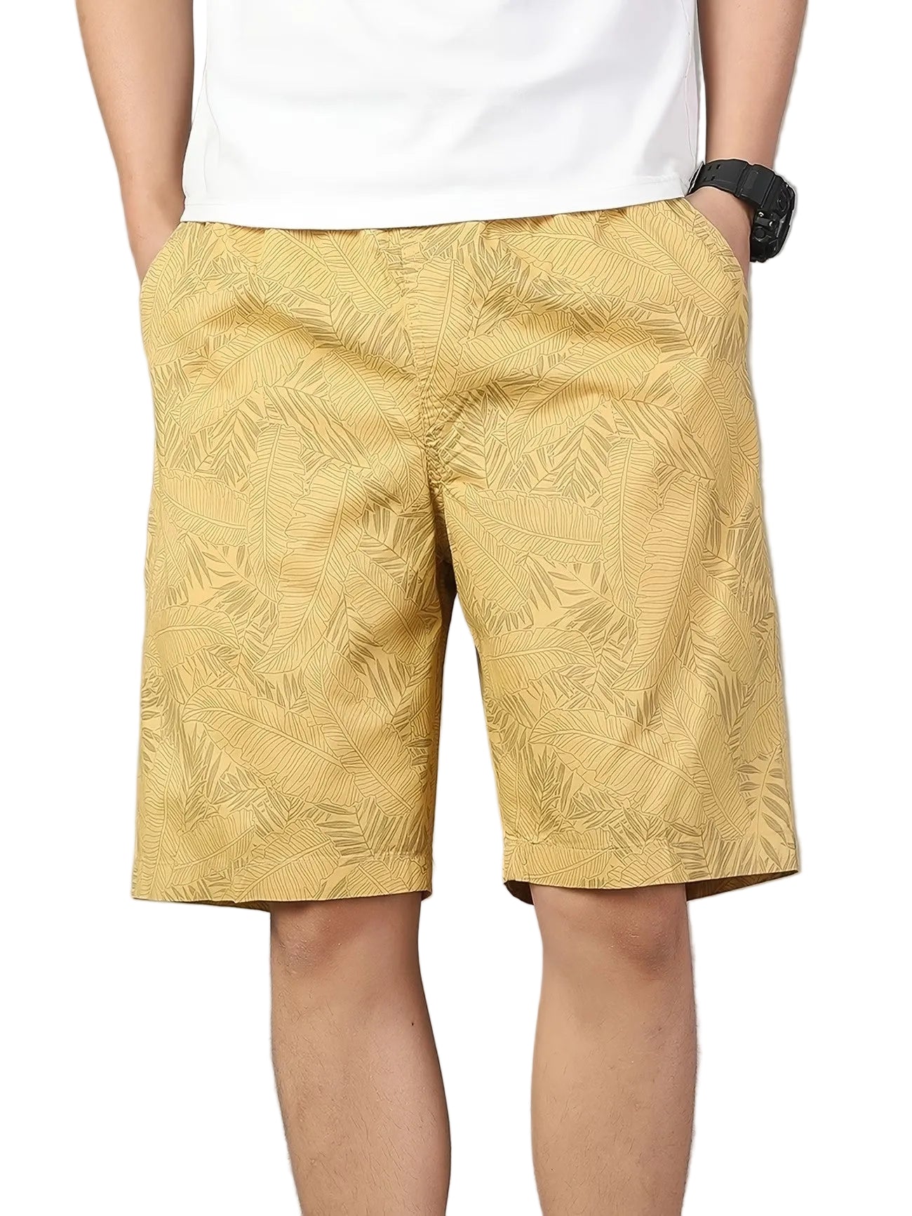 Męskie szorty z nadrukiem liści