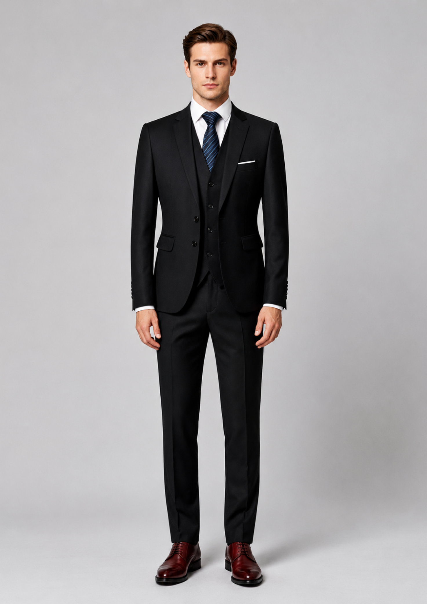 Męskie trzyczęściowy garnitur slim fit z jednorzędową marynarką