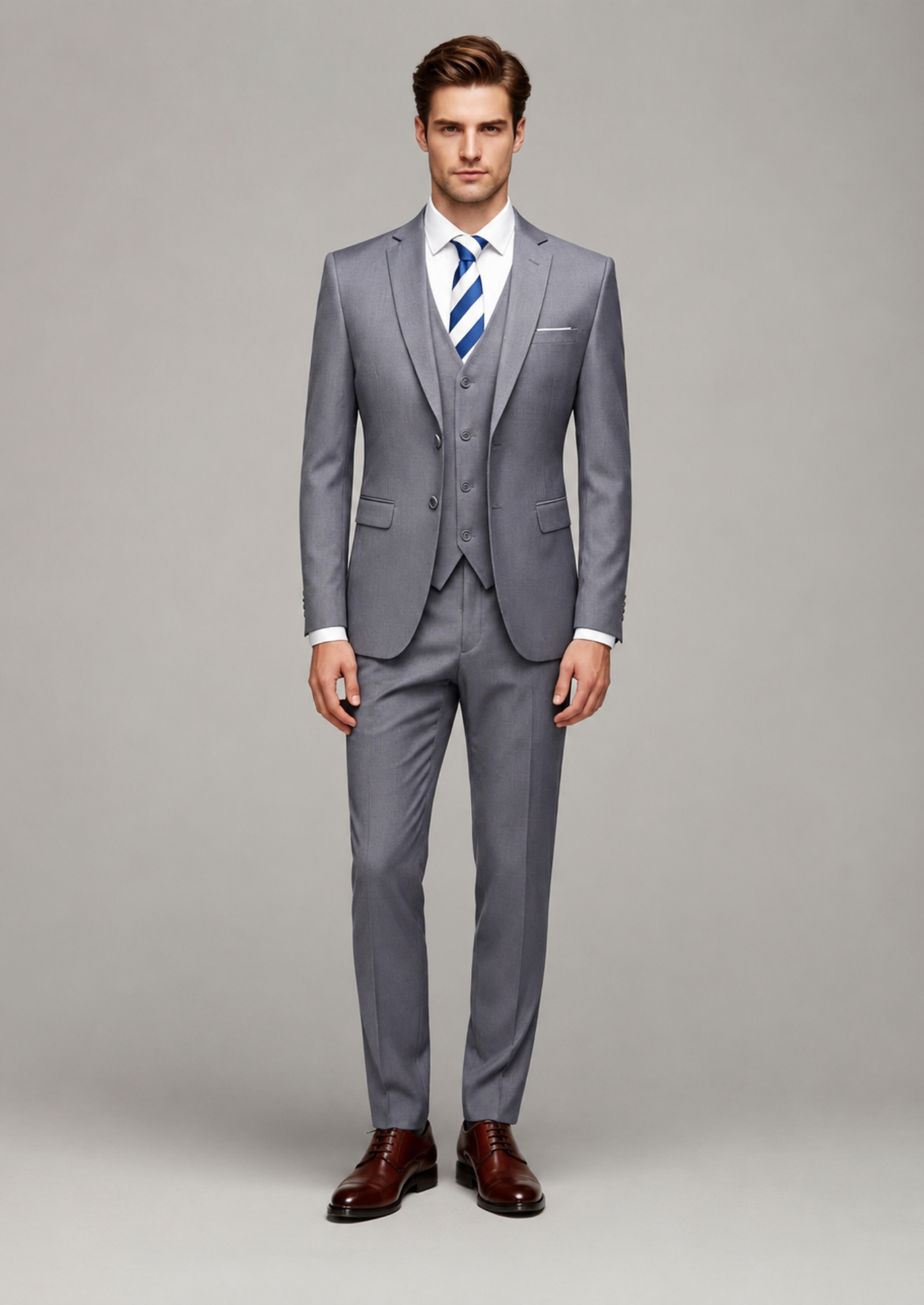 Męskie trzyczęściowy garnitur slim fit z jednorzędową marynarką