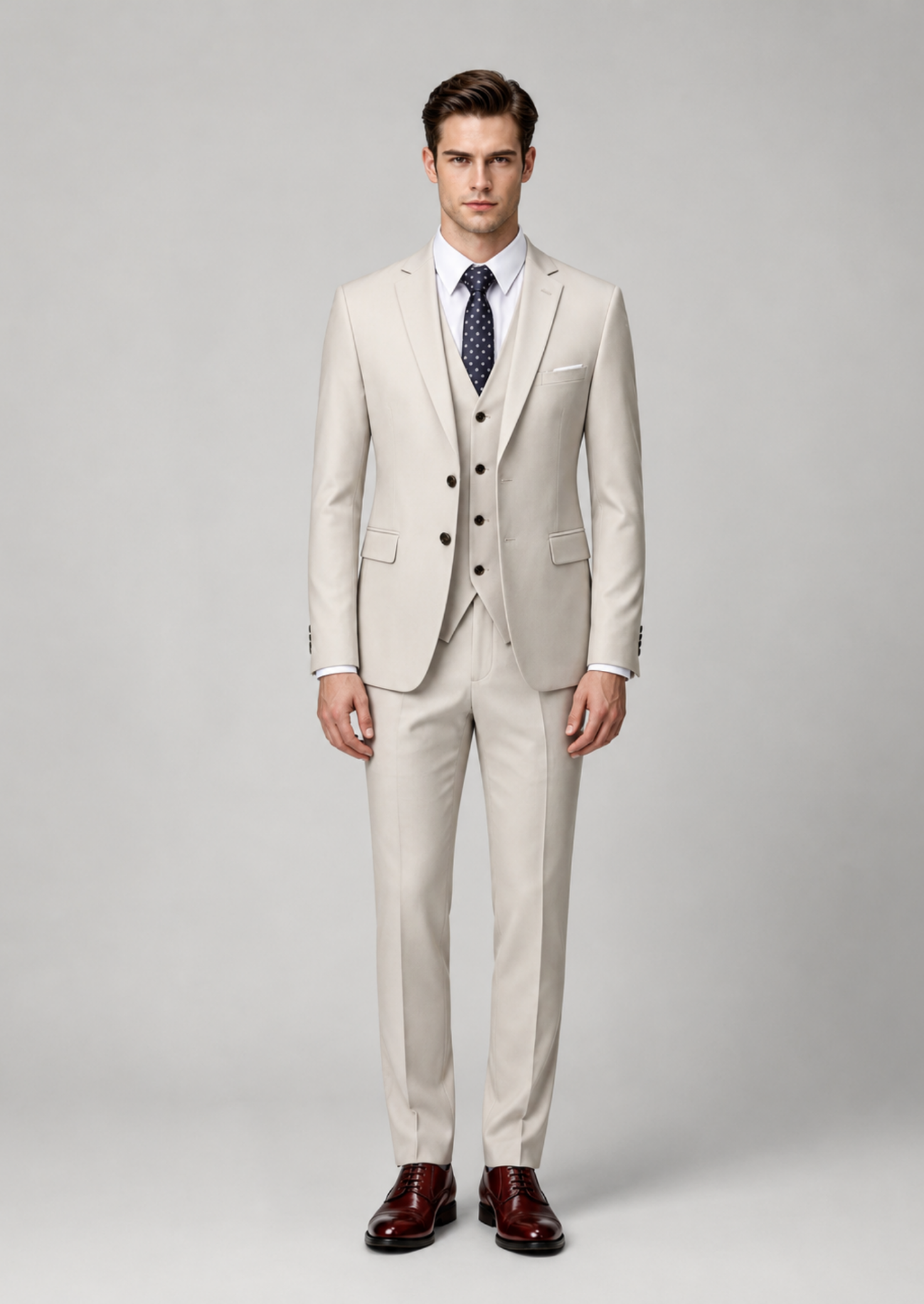 Męskie trzyczęściowy garnitur slim fit z jednorzędową marynarką